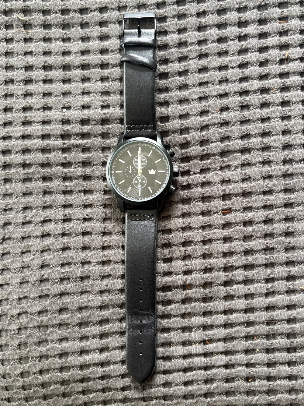 Accutime Black Leather Strap Chronograph Watch